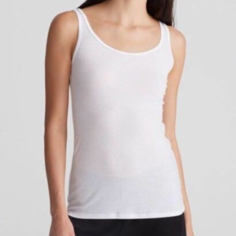 Eileen Fisher "LAST ONE" SOFT White Micro Tencel Rib Stretch Scoop Neck Tank Top - Picture 2 of 8